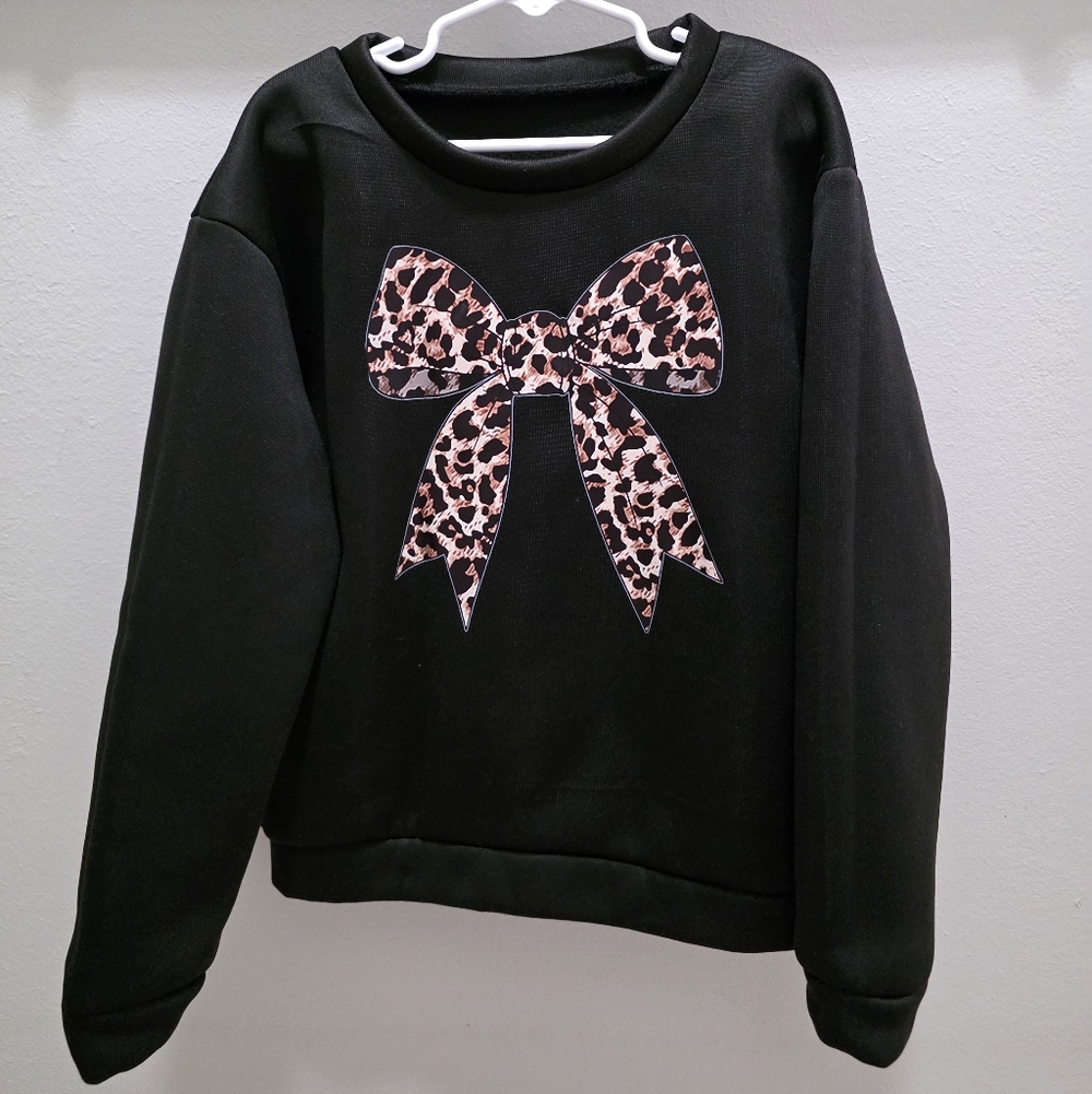Black Sweatshirt with Leopard Bow Decal